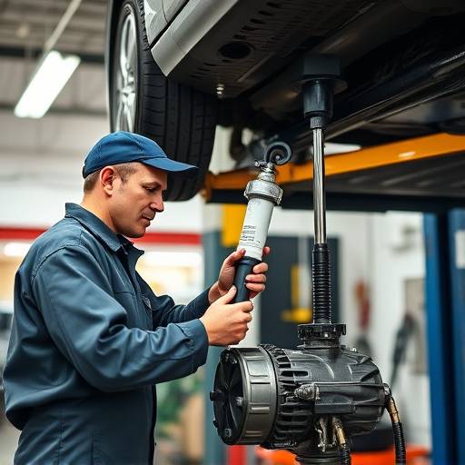 A mechanic performing a transmission fluid flush on a car