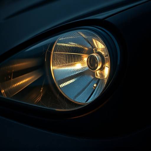 Before: Broken headlight on a vehicle, dim and cracked.