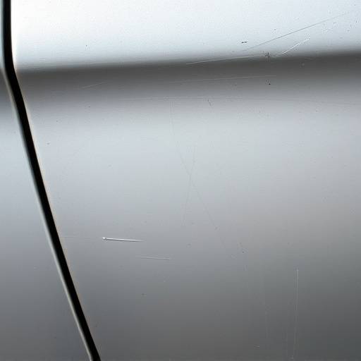 Before: Scratched and faded car paint on a door panel.