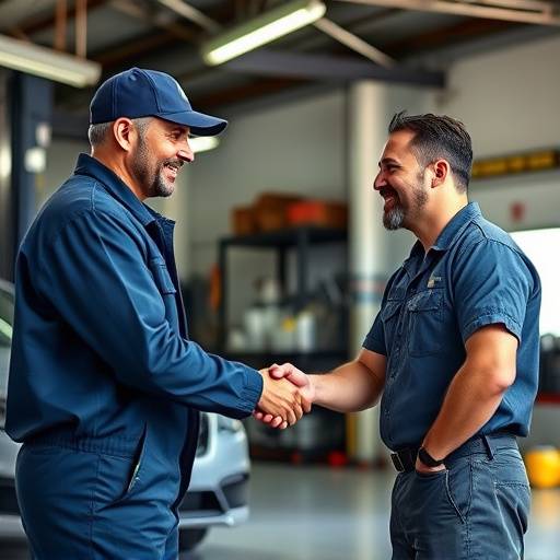 Image of a customer shaking hands with a mechanic after a successful repair.